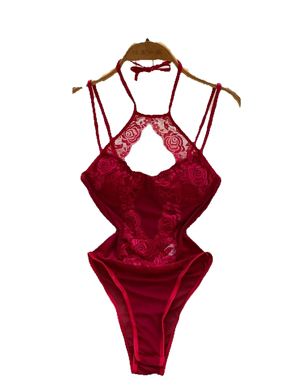 Lace Teddy Lingerie - フォームリナ セクシー レディース ホルターネック レース ボディスーツ