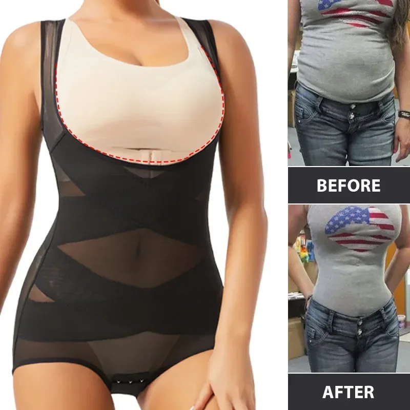 Shapewear Bodysuit Firm - 女性ボディスーツブリーフフルボディシェイパー下着シームレスなセクシーなおなかコントロールシェイプウェアメッシュ痩身フラットベリーアンダーバストコルセット