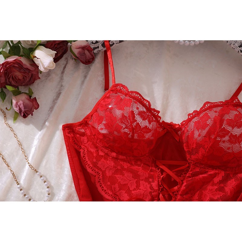 セクシーなブラとガーターベルトのランジェリー、ホットレッドの - Garter Belt Set のレビューと価格