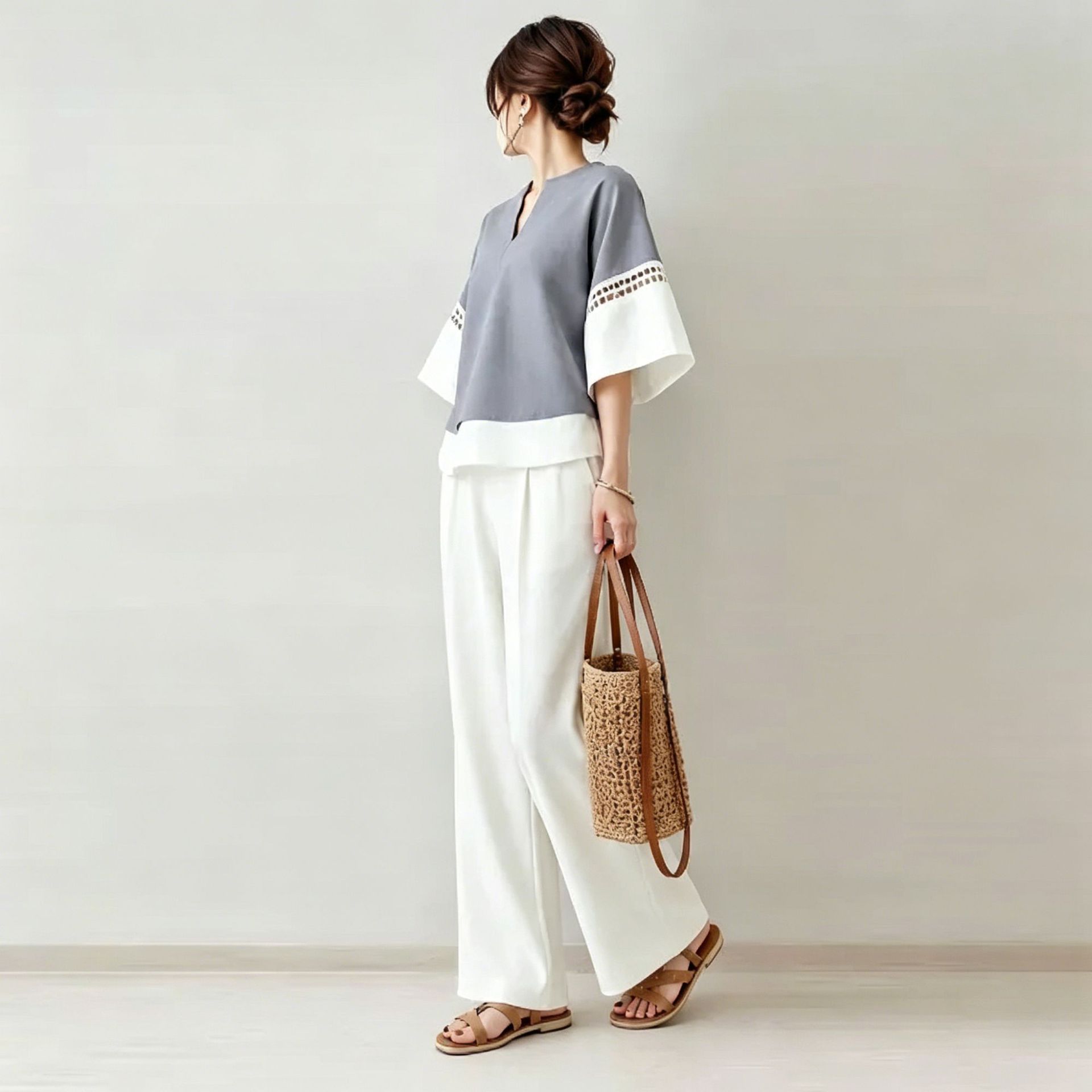 2026年新作ツーピースセット：Vネックカラーブロック中空デ - Robe Silk Women のレビューと価格