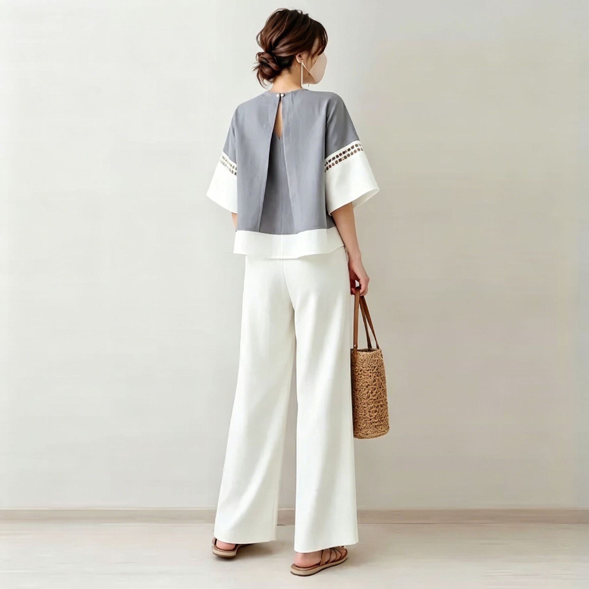 2026年新作ツーピースセット：Vネックカラーブロック中空デ - Robe Silk Women のレビューと価格