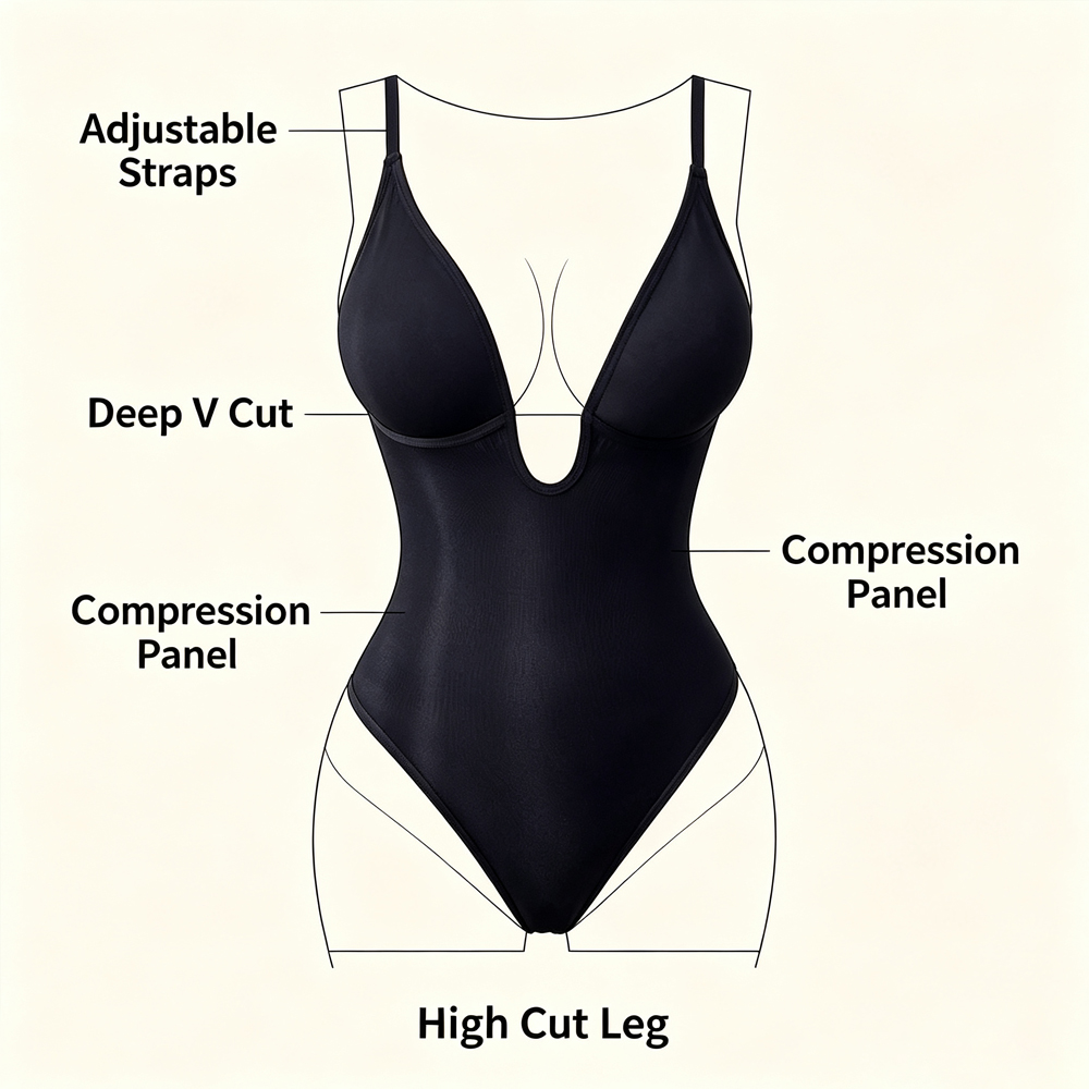 女性用ディープVバックレスシェイプウェアボディスーツ、アンダ - Shapewear Bodysuit Firm のレビューと価格