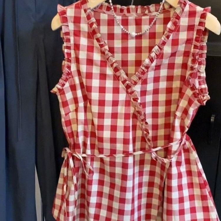 レトロな赤いチェック柄ノースリーブベスト女性の夏ウエストシン - Corset Waist Cinch のレビューと価格
