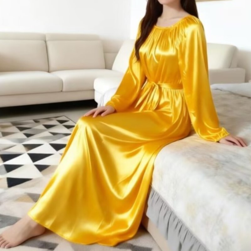 光沢のあるアイスシルクナイトローブ（ベルト付き）ユニセックス - Robe Silk Women のレビューと価格