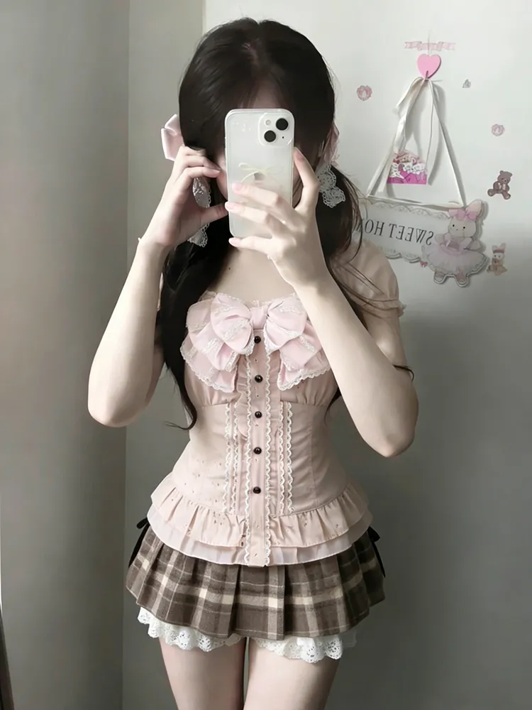 日本の可愛い3点セット レディース レースボウブラウス+キャ - Cami Top Lace のレビューと価格